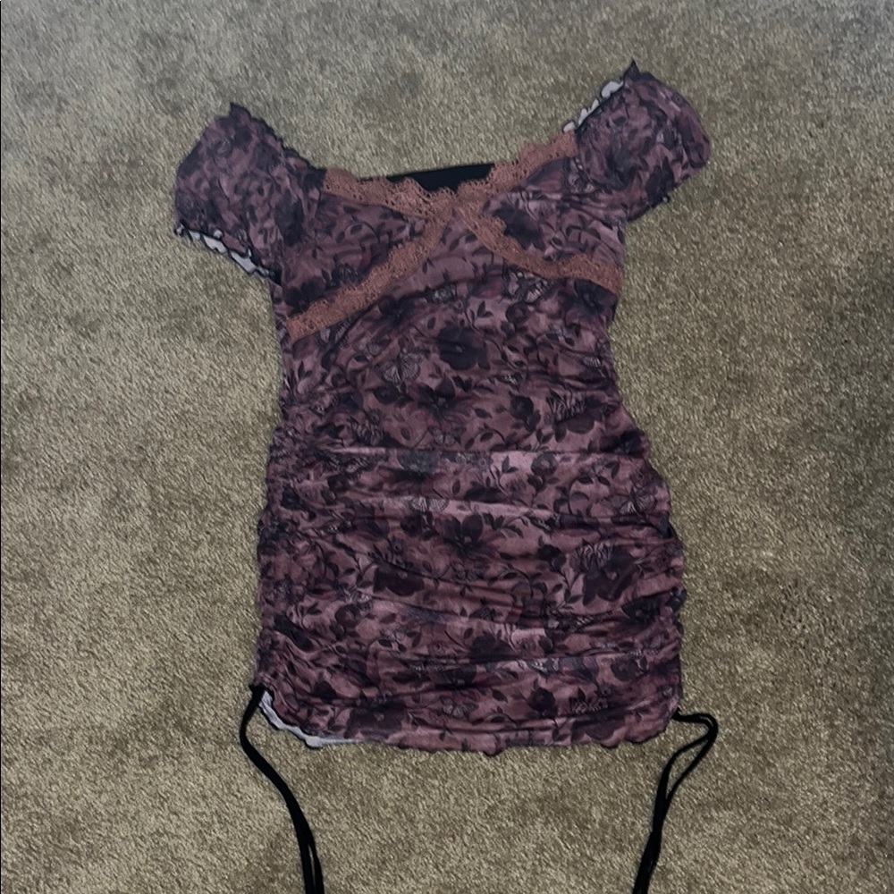 Elegant Purple and Black Lace Chemise with V-Neck